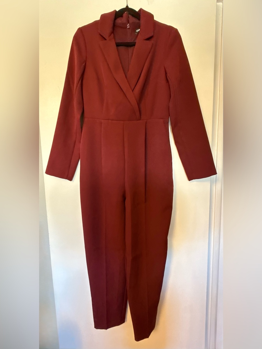 Express Burgundy Long Sleeve Tailored Jumpsuit